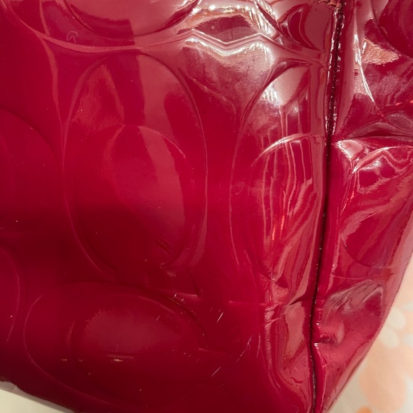 Coach Crimson Red Patent Leather Embossed Tote - Picture 5 of 7